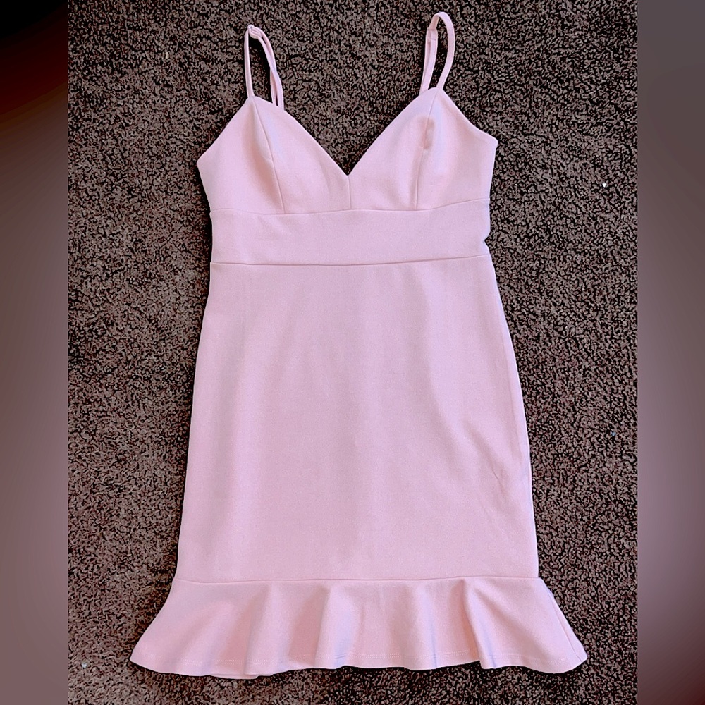 pink ruffle hem spaghetti strap dress